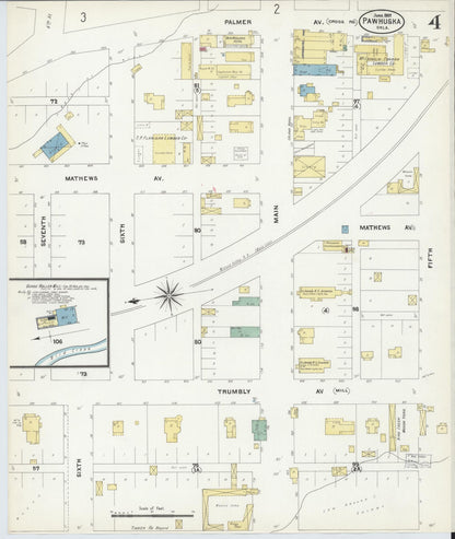 Sanborn Fire Insurance Map from Pawhuska, Osage County, Oklahoma (1907), Sheet #0004 - Complete Map Set gallery image, historic Sanborn map, vintage wall art, Oklahoma Oklahoma