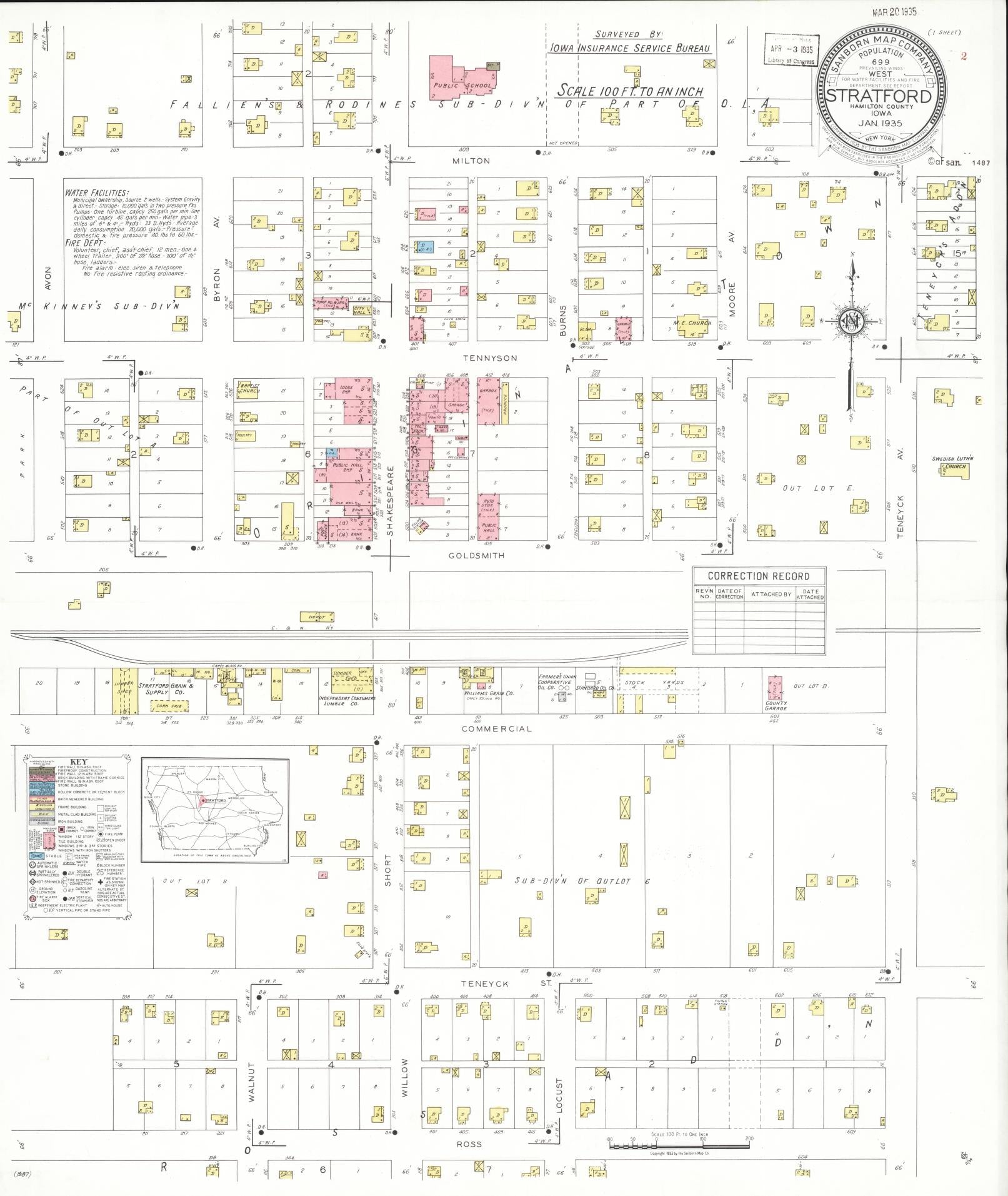Sanborn Fire Insurance Map from Stratford, Hamilton County, Iowa (1935), Sheet #0001 - Historic Sanborn Fire Insurance Map Print, vintage old map wall art