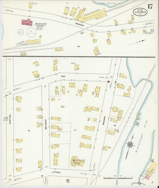 Sanborn Fire Insurance Map from Laconia, Belknap County, New Hampshire (1911), Sheet #0017 - Historic Sanborn Fire Insurance Map Print, vintage old map wall art, antique decor, genealogy gift, New Hampshire New Hampshire map