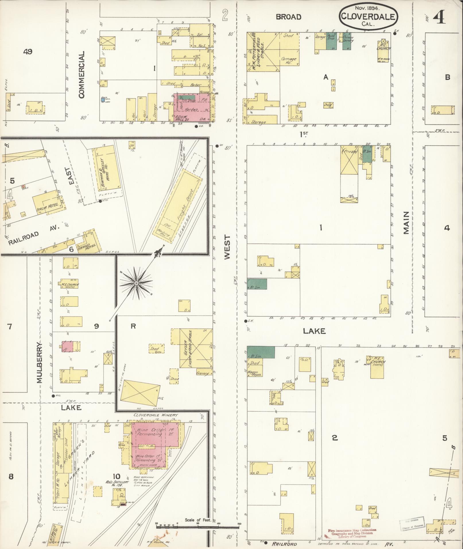 Sanborn Fire Insurance Map from Cloverdale, Sonoma County, California (1894), Sheet #0004 - Complete Map Set gallery image, historic Sanborn map, vintage wall art, California California