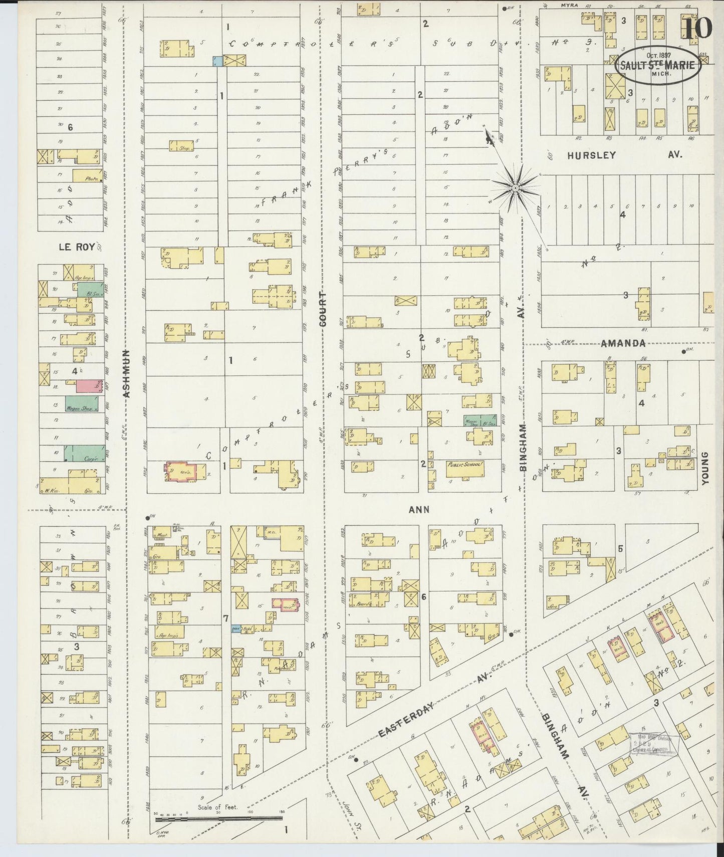 Sanborn Fire Insurance Map from Sault Sainte Marie, Chippewa County, Michigan (1897), Sheet #0010 - Complete Map Set gallery image, historic Sanborn map, vintage wall art, Michigan Michigan