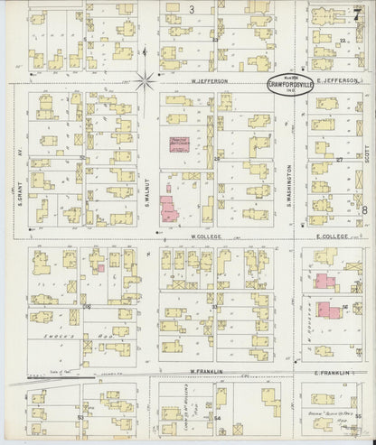 Sanborn Fire Insurance Map from Crawfordsville, Montgomery County, Indiana (1896), Sheet #0007 - Complete Map Set gallery image, historic Sanborn map, vintage wall art, Indiana Indiana