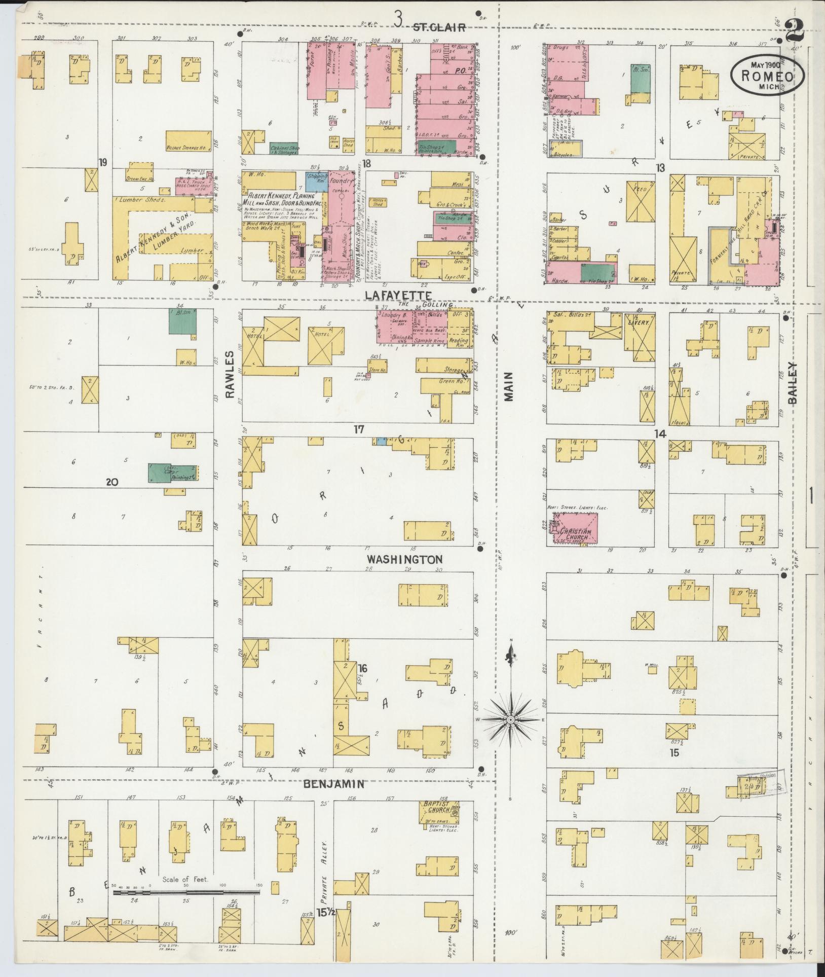 Sanborn Fire Insurance Map from Romeo, Macomb County, Michigan (1900), Sheet #0002 - Complete Map Set gallery image, historic Sanborn map, vintage wall art, Michigan Michigan