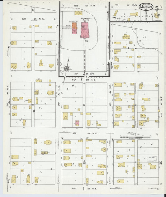 Sanborn Fire Insurance Map from Mandan, Morton County, North Dakota (1919), Sheet #0005 - Historic Sanborn Fire Insurance Map Print, vintage old map wall art, antique decor, genealogy gift, North Dakota North Dakota map