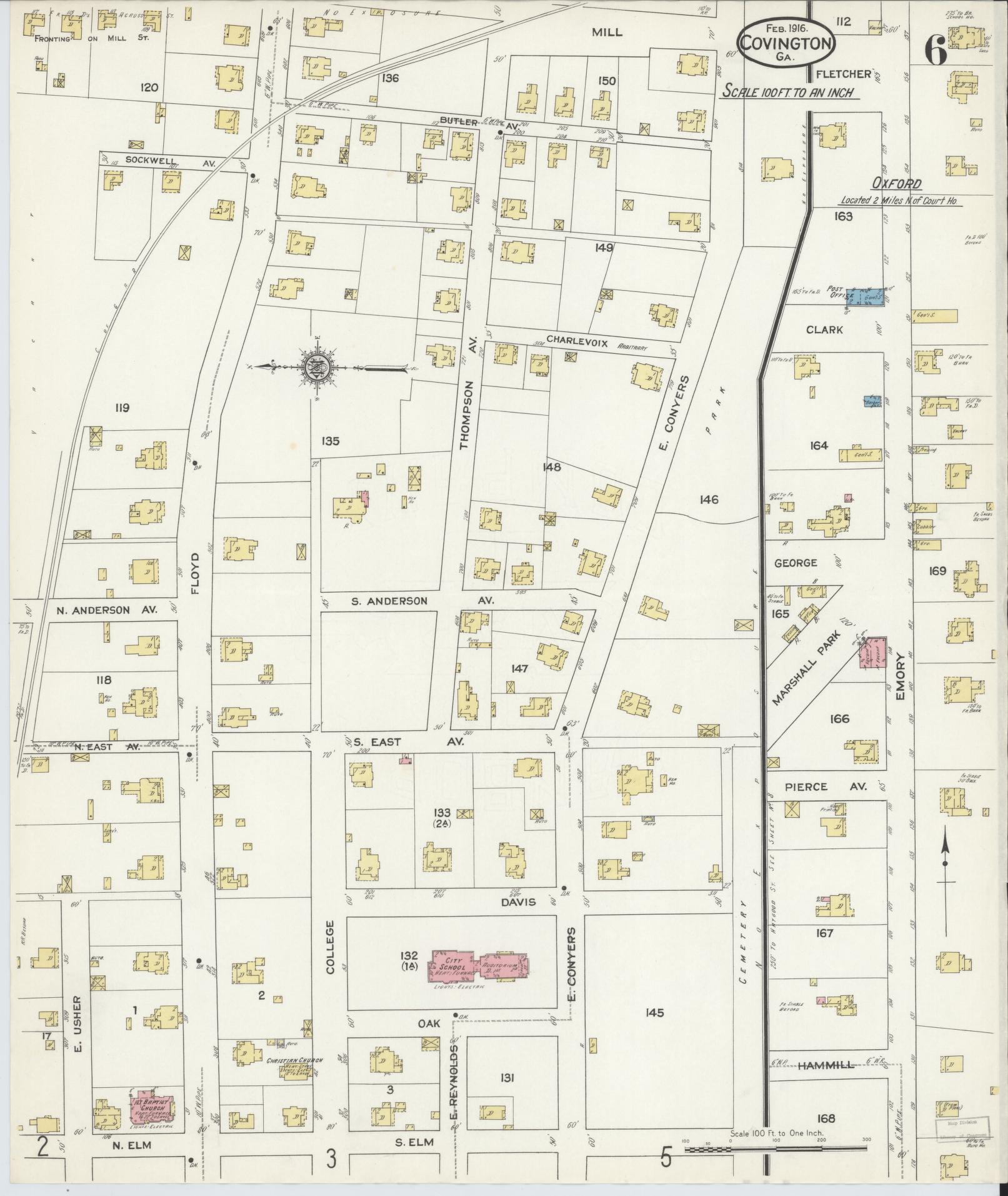 Sanborn Fire Insurance Map from Covington, Newton County, Georgia (1916), Sheet #0006 - Historic Sanborn Fire Insurance Map Print, vintage old map wall art, antique decor, genealogy gift, Georgia Georgia map