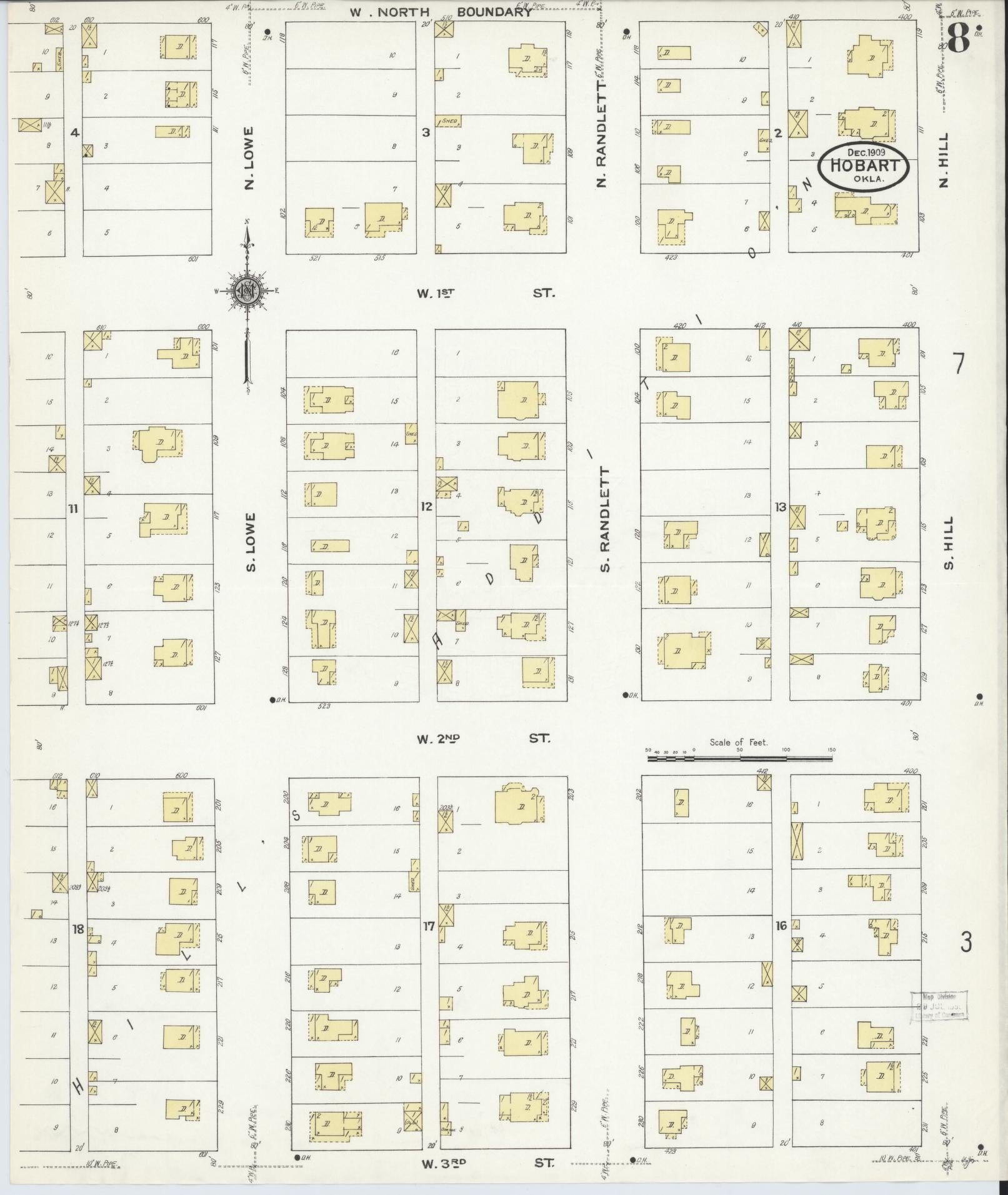 Sanborn Fire Insurance Map from Hobart, Kiowa County, Oklahoma (1909), Sheet #0008 - Complete Map Set gallery image, historic Sanborn map, vintage wall art, Oklahoma Oklahoma