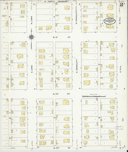Sanborn Fire Insurance Map from Hobart, Kiowa County, Oklahoma (1909), Sheet #0008 - Complete Map Set gallery image, historic Sanborn map, vintage wall art, Oklahoma Oklahoma