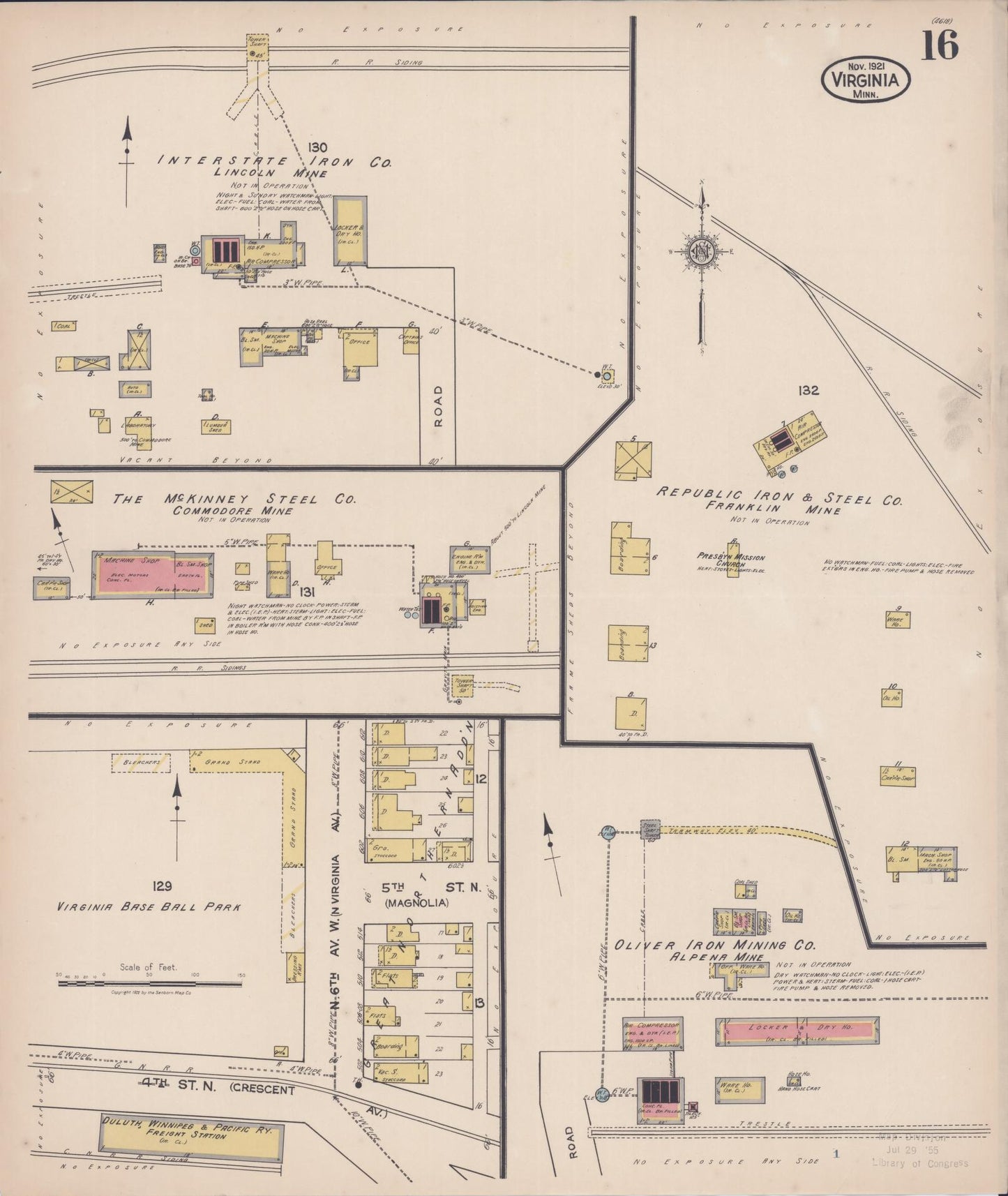Sanborn Fire Insurance Map from Virginia, Saint Louis County, Minnesota (1921), Sheet #0016 - Complete Map Set gallery image, historic Sanborn map, vintage wall art, Minnesota Minnesota