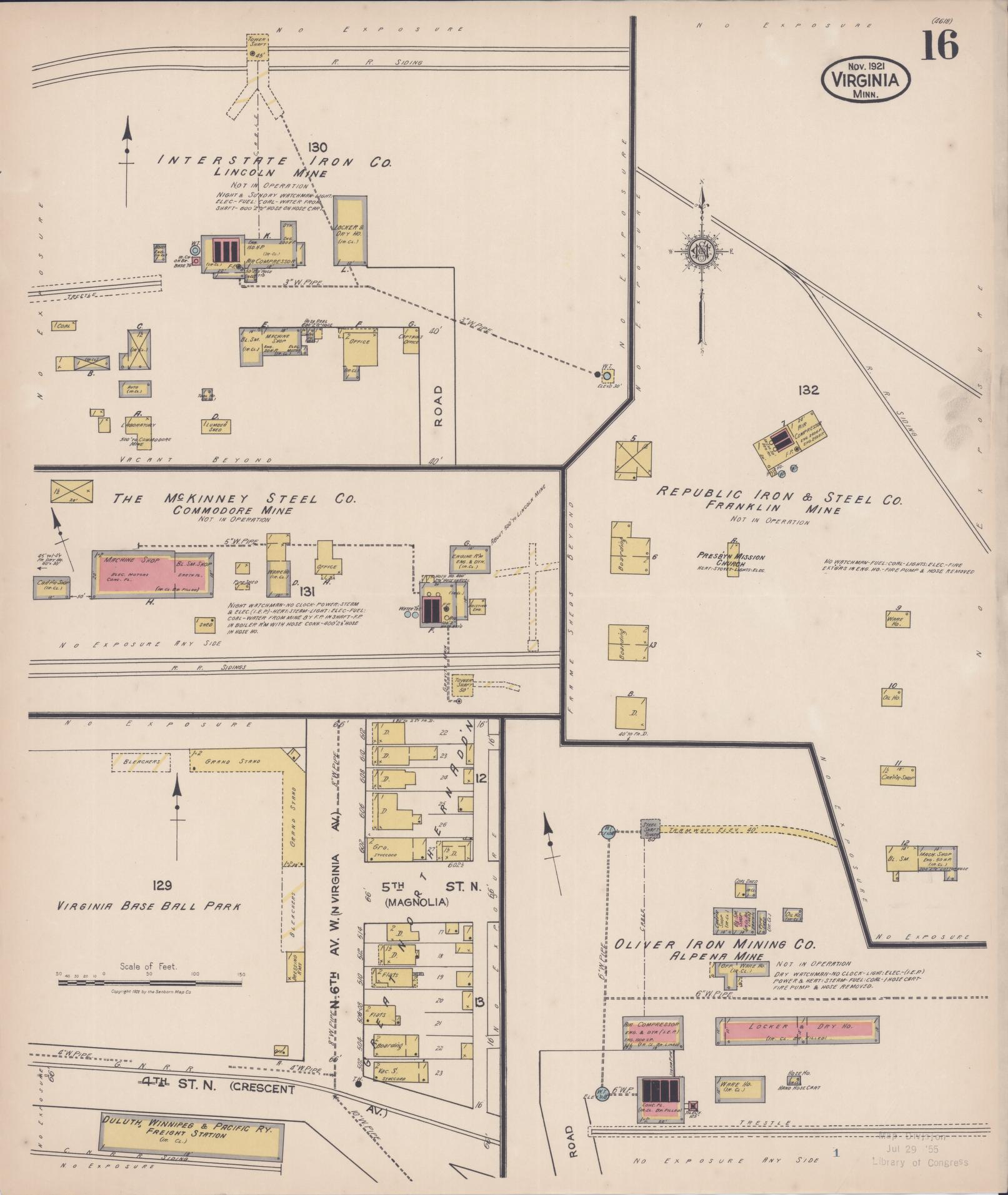 Sanborn Fire Insurance Map from Virginia, Saint Louis County, Minnesota (1921), Sheet #0016 - Complete Map Set gallery image, historic Sanborn map, vintage wall art, Minnesota Minnesota