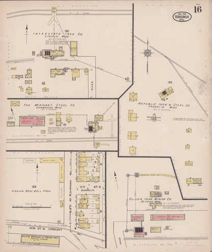 Sanborn Fire Insurance Map from Virginia, Saint Louis County, Minnesota (1921), Sheet #0016 - Complete Map Set gallery image, historic Sanborn map, vintage wall art, Minnesota Minnesota