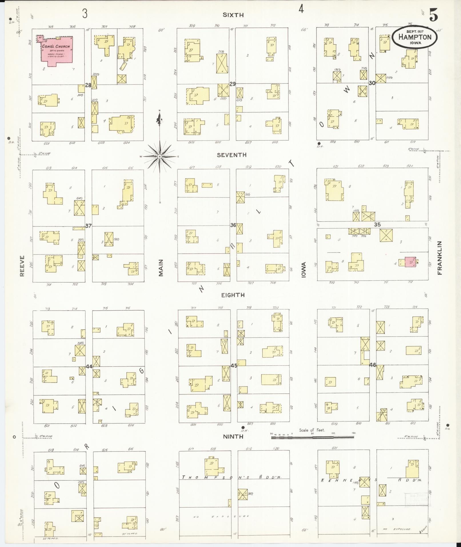 Sanborn Fire Insurance Map from Hampton, Franklin County, Iowa (1907), Sheet #0005 - Historic Sanborn Fire Insurance Map Print, vintage old map wall art
