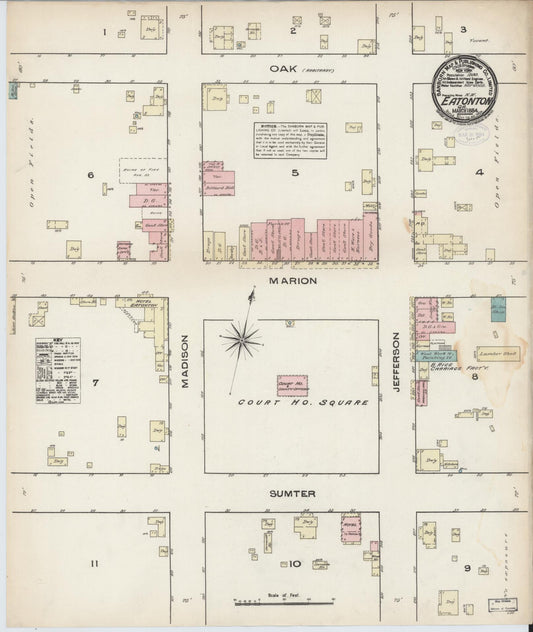 Sanborn Fire Insurance Map from Eatonton, Putnam County, Georgia (1884), Sheet #0001 - Historic Sanborn Fire Insurance Map Print, vintage old map wall art, antique decor, genealogy gift, Georgia Georgia map