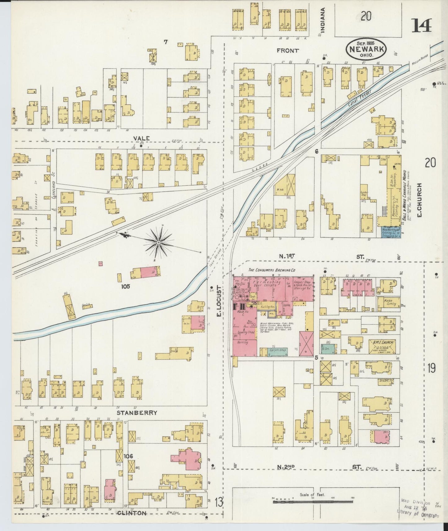 Sanborn Fire Insurance Map from Newark, Licking County, Ohio (1905), Sheet #0014 - Complete Map Set gallery image, historic Sanborn map, vintage wall art, Ohio Ohio