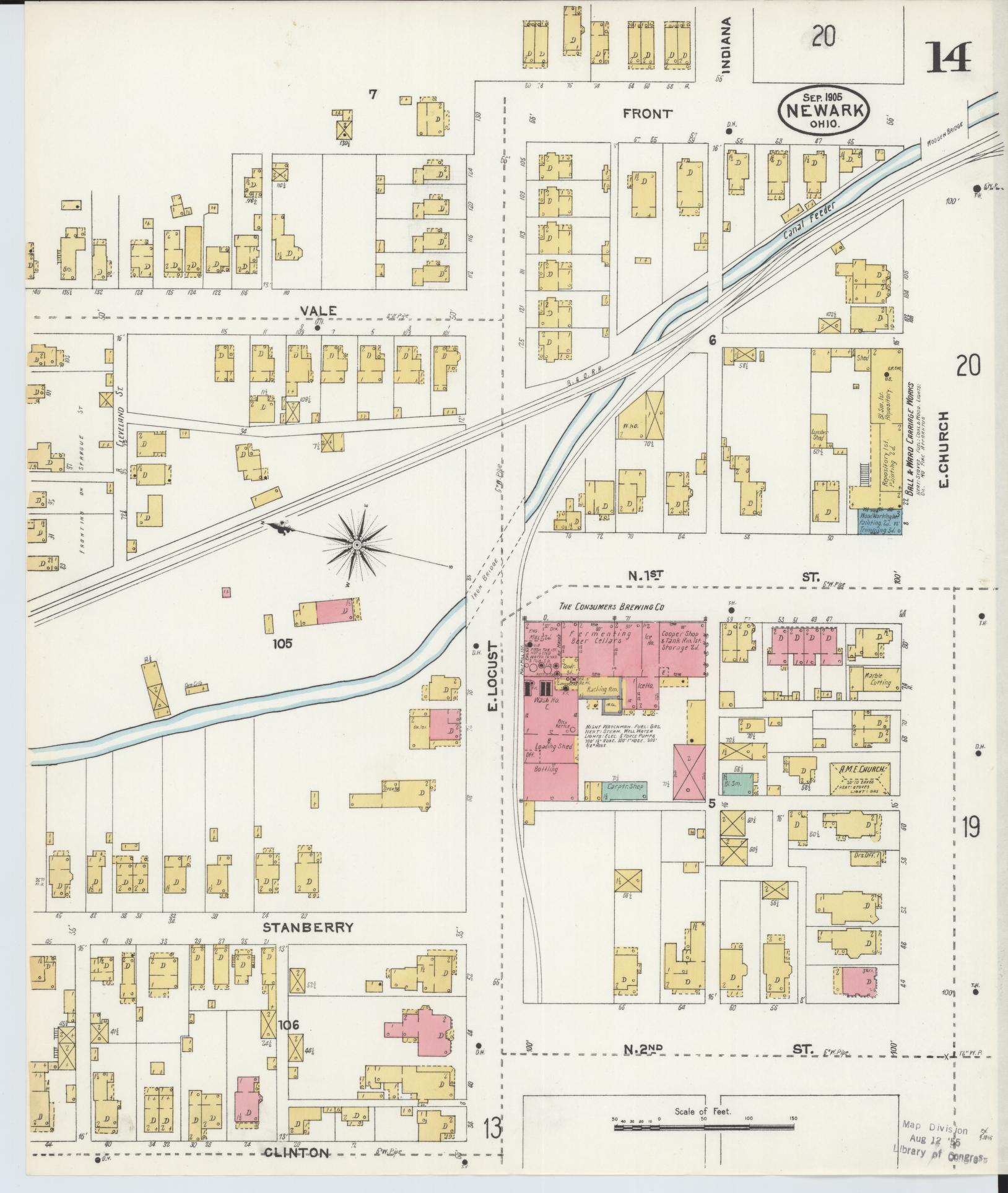 Sanborn Fire Insurance Map from Newark, Licking County, Ohio (1905), Sheet #0014 - Complete Map Set gallery image, historic Sanborn map, vintage wall art, Ohio Ohio