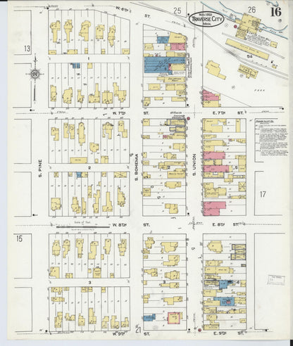 Sanborn Fire Insurance Map from Traverse City, Grand Traverse County, Michigan (1920), Sheet #0016 - Historic Sanborn Fire Insurance Map Print, vintage old map wall art, antique decor, genealogy gift, Michigan Michigan map