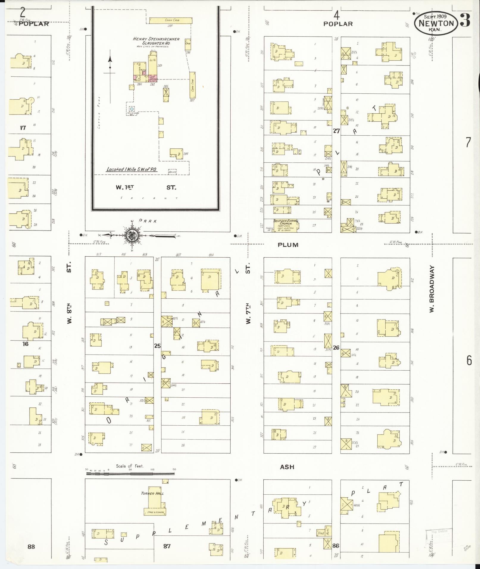 Sanborn Fire Insurance Map from Newton, Harvey County, Kansas (1909), Sheet #0003 - Historic Sanborn Fire Insurance Map Print, vintage old map wall art, antique decor, genealogy gift, Kansas Kansas map