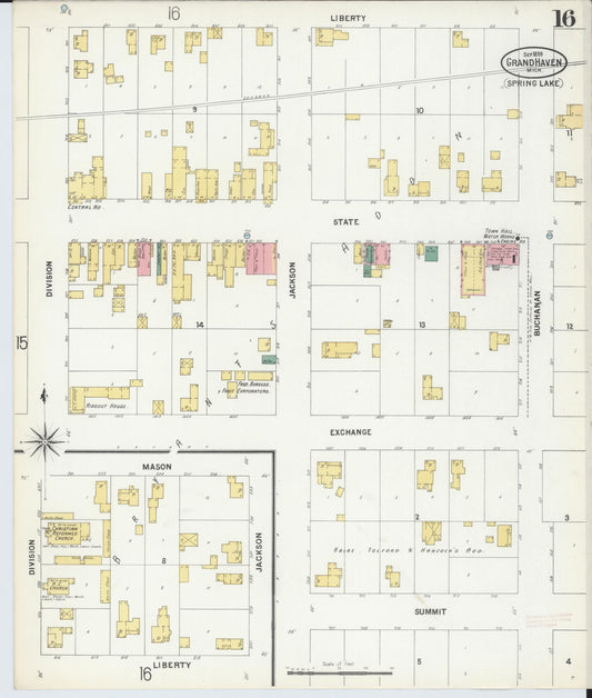Sanborn Fire Insurance Map from Grand Haven, Ottawa County, Michigan (1899), Sheet #0016 - Historic Sanborn Fire Insurance Map Print, vintage old map wall art, antique decor, genealogy gift, Michigan Michigan map
