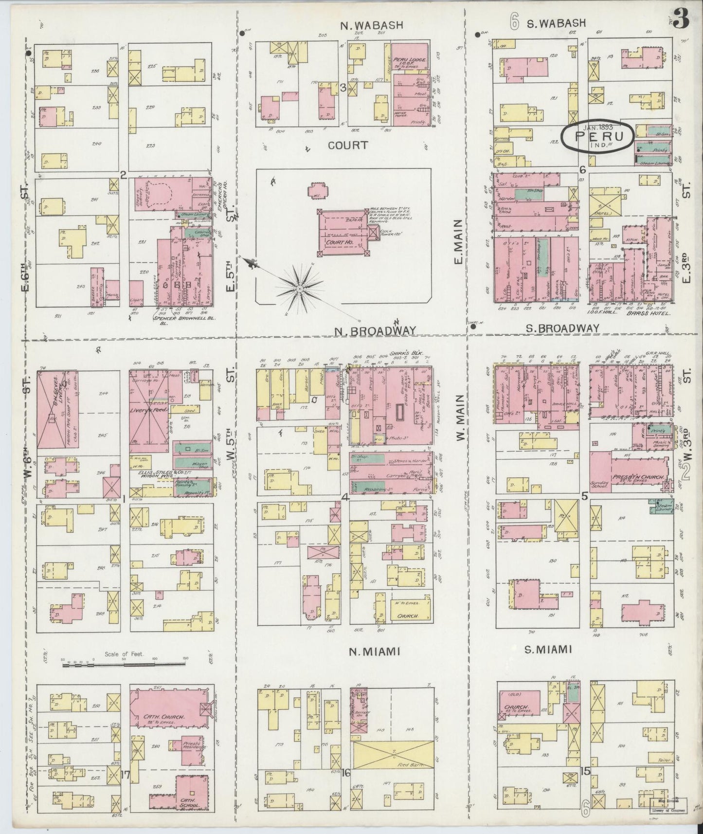 Sanborn Fire Insurance Map from Peru, Miami County, Indiana (1893), Sheet #0003 - Complete Map Set gallery image, historic Sanborn map, vintage wall art, Indiana Indiana