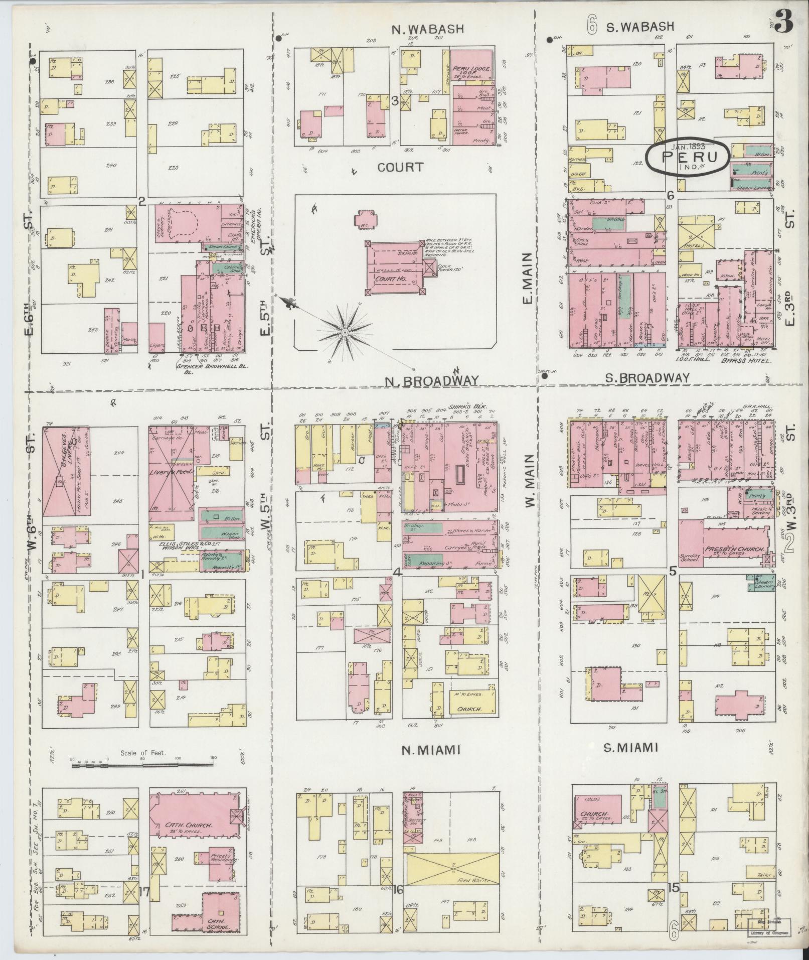 Sanborn Fire Insurance Map from Peru, Miami County, Indiana (1893), Sheet #0003 - Complete Map Set gallery image, historic Sanborn map, vintage wall art, Indiana Indiana