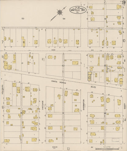 Sanborn Fire Insurance Map from Sawtelle, Los Angeles County, California (1921), Sheet #0009 - Complete Map Set gallery image, historic Sanborn map, vintage wall art, California California