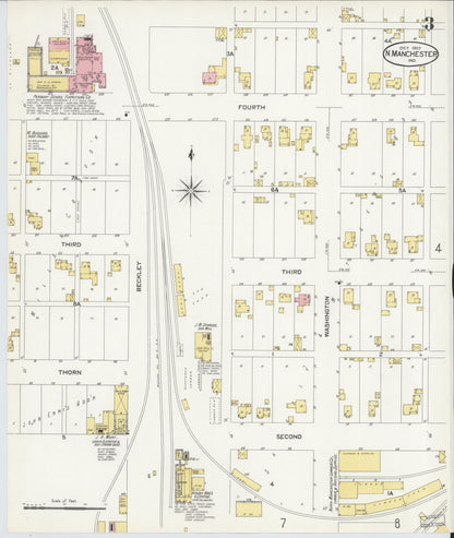 Sanborn Fire Insurance Map from North Manchester, Wabash County, Indiana (1907), Sheet #0003 - Historic Sanborn Fire Insurance Map Print, vintage old map wall art, antique decor, genealogy gift, Indiana Indiana map