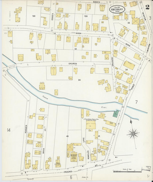 Sanborn Fire Insurance Map from Amesbury, Essex County, Massachusetts (1904), Sheet #0002 - Historic Sanborn Fire Insurance Map Print, vintage old map wall art, antique decor, genealogy gift, Massachusetts Massachusetts map