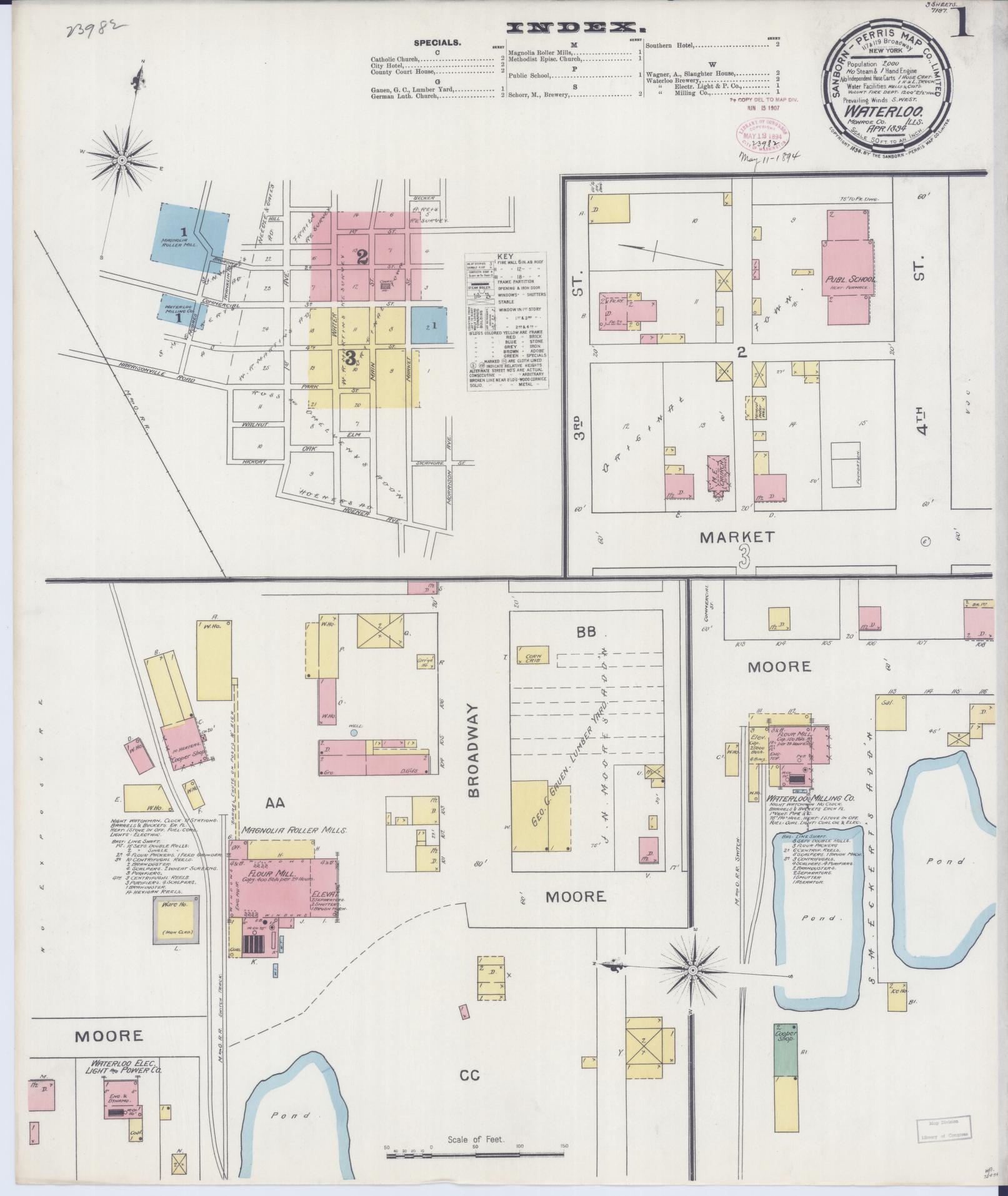 Sanborn Fire Insurance Map from Waterloo, Monroe County, Illinois (1898), Sheet #0001 - Complete Map Set gallery image, historic Sanborn map, vintage wall art, Illinois Illinois