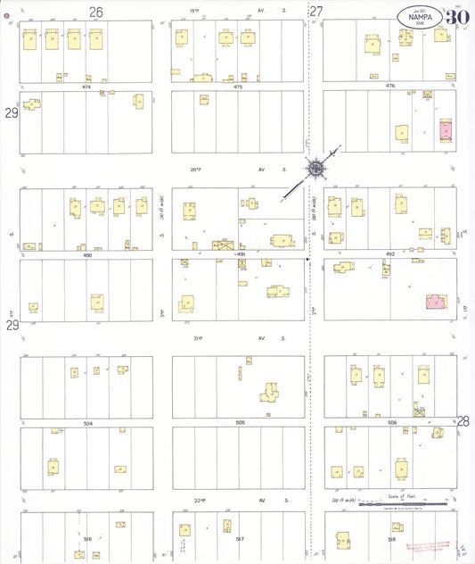 Sanborn Fire Insurance Map from Nampa, Canyon County, Idaho (1921), Sheet #0030 - Historic Sanborn Fire Insurance Map Print, vintage old map wall art, antique decor, genealogy gift, Idaho Idaho map