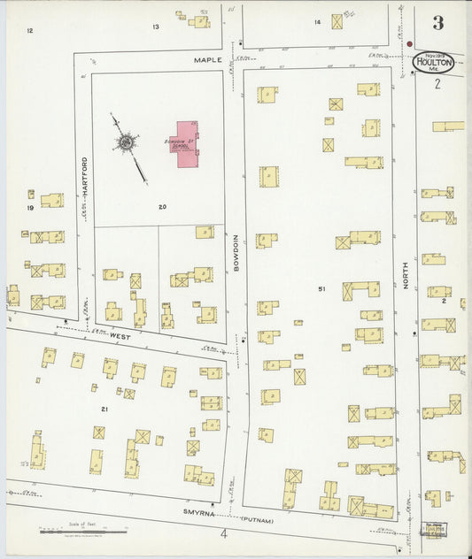 Sanborn Fire Insurance Map from Houlton, Aroostook County, Maine (1919), Sheet #0003 - Historic Sanborn Fire Insurance Map Print, vintage old map wall art, antique decor, genealogy gift, Maine Maine map