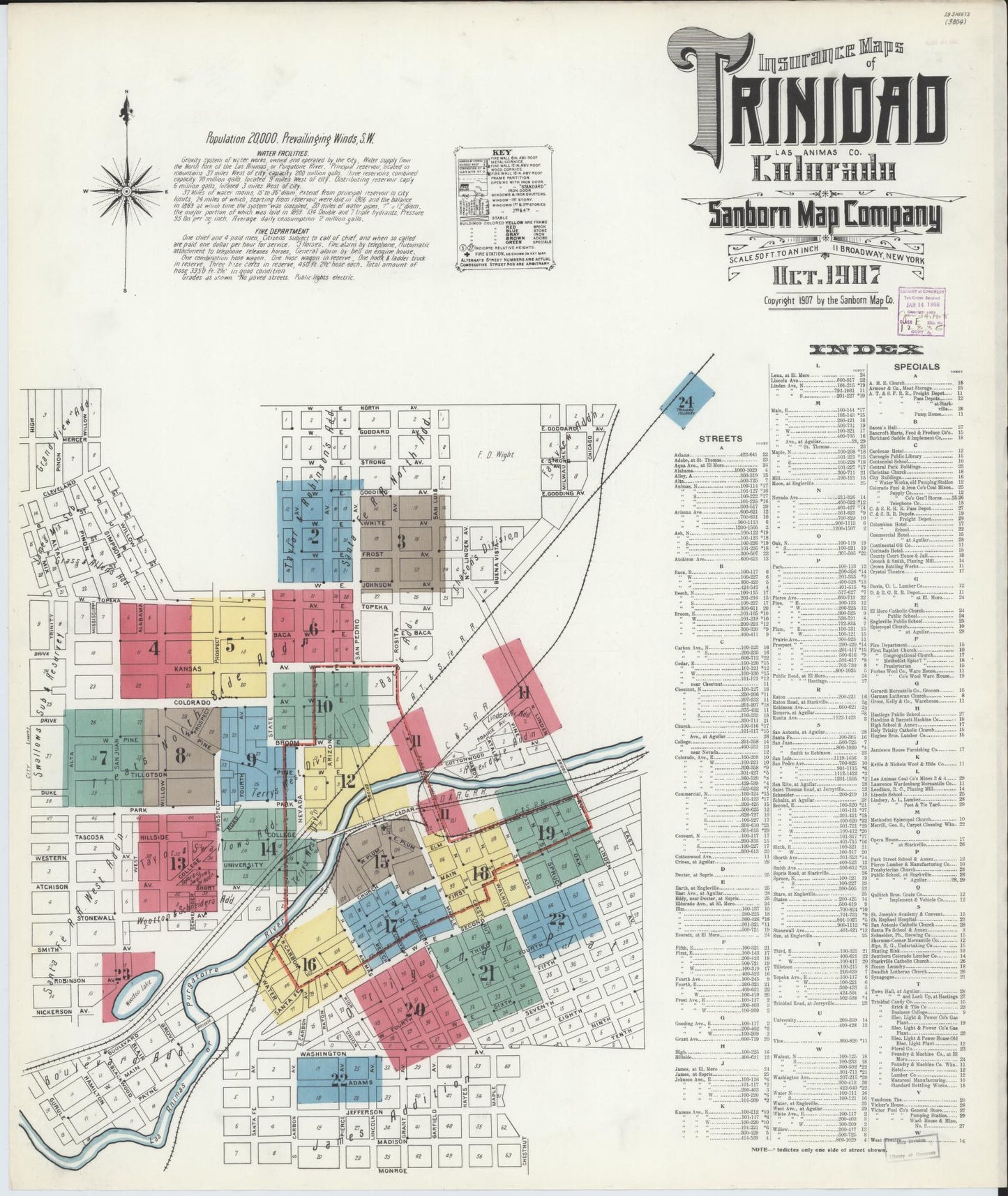 Sanborn Fire Insurance Map from Trinidad, Las Animas County, Colorado (1907), Sheet #0001 - Complete Map Set gallery image, historic Sanborn map, vintage wall art, Colorado Colorado