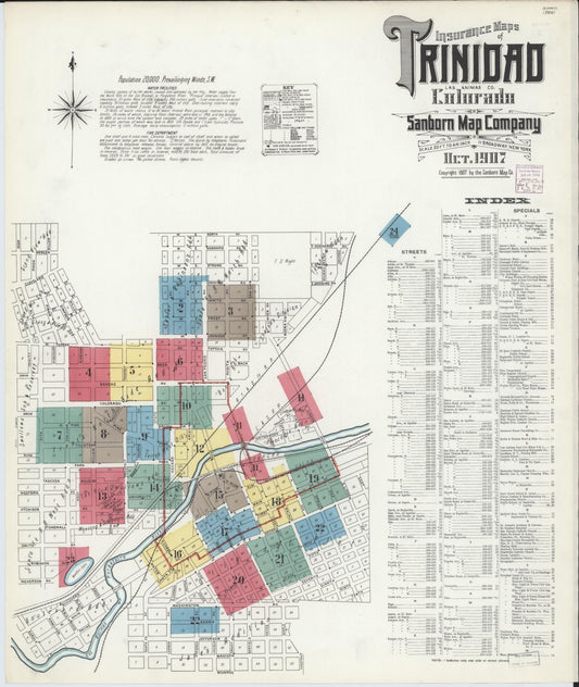 Sanborn Fire Insurance Map from Trinidad, Las Animas County, Colorado (1907), Sheet #0001 - Complete Map Set gallery image, historic Sanborn map, vintage wall art, Colorado Colorado