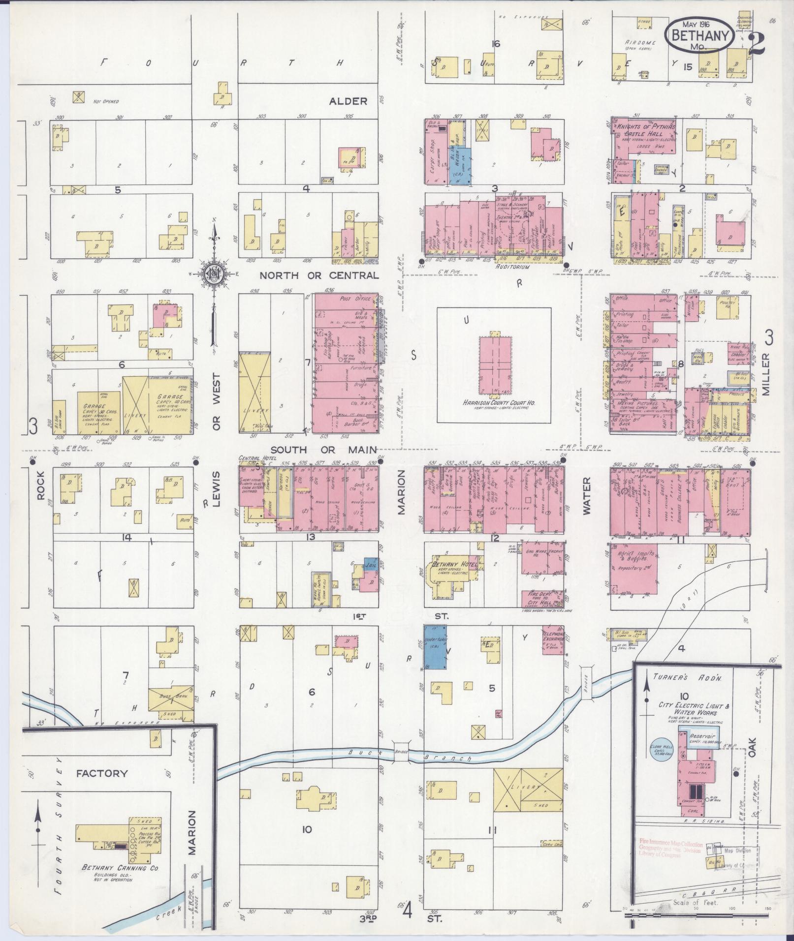 Sanborn Fire Insurance Map from Bethany, Harrison County, Missouri (1916), Sheet #0002 - Complete Map Set gallery image, historic Sanborn map, vintage wall art, Missouri Missouri