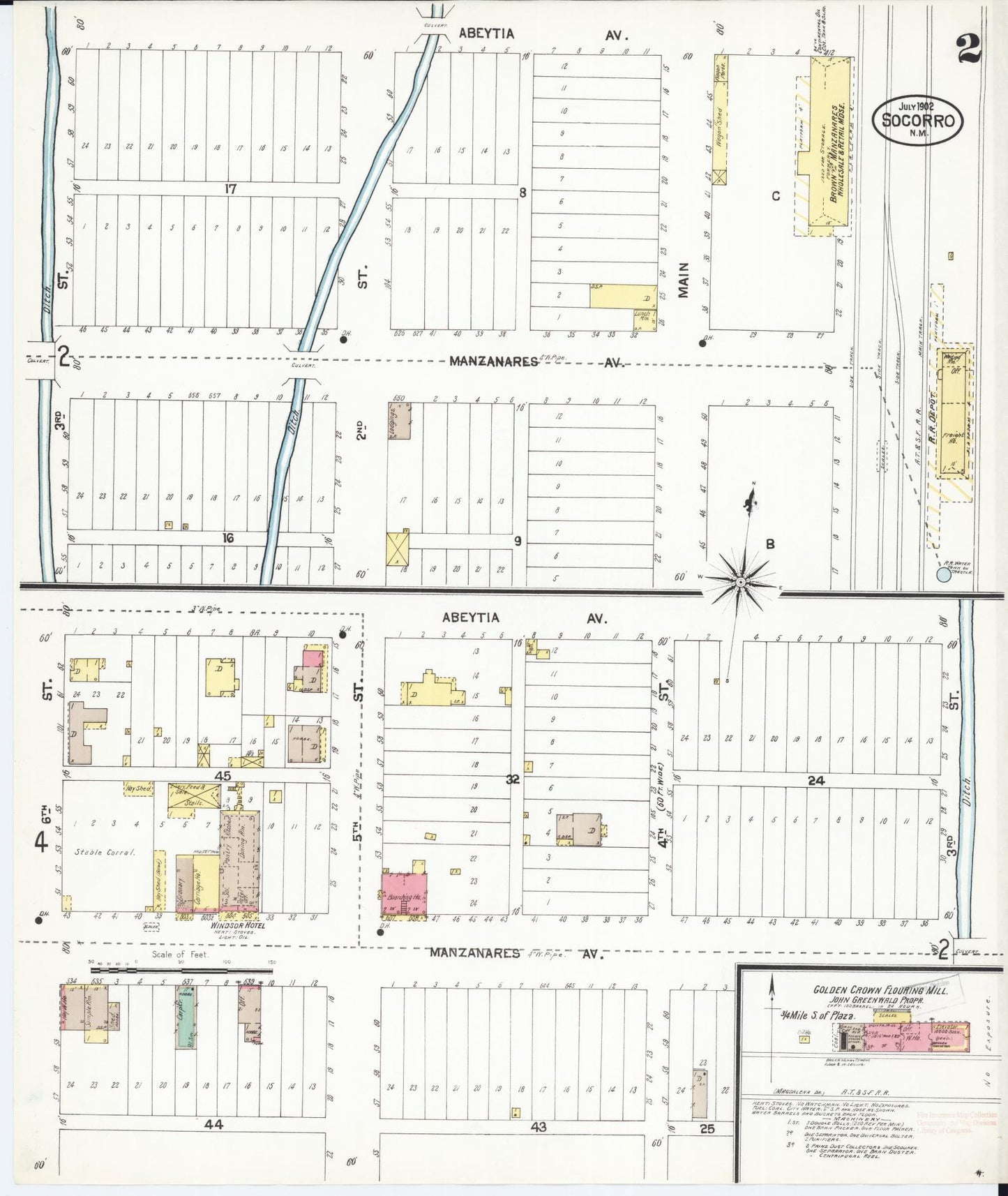 Sanborn Fire Insurance Map from Socorro, Socorro County, New Mexico (1902), Sheet #0002 - Complete Map Set gallery image, historic Sanborn map, vintage wall art, New Mexico New Mexico