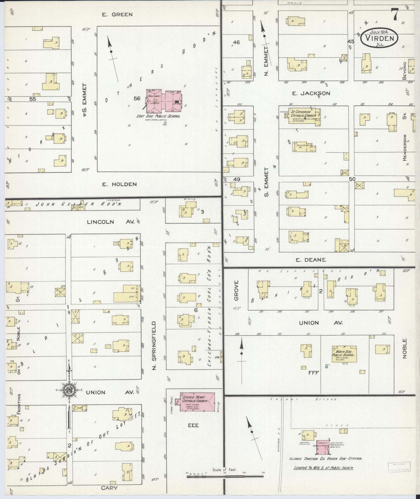 Sanborn Fire Insurance Map from Virden, Macoupin County, Illinois (1914), Sheet #0007 - Complete Map Set gallery image, historic Sanborn map, vintage wall art, Illinois Illinois