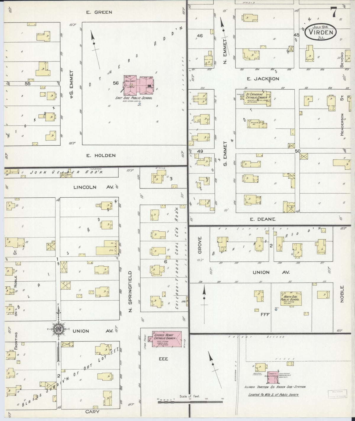 Sanborn Fire Insurance Map from Virden, Macoupin County, Illinois (1914), Sheet #0007 - Complete Map Set gallery image, historic Sanborn map, vintage wall art, Illinois Illinois
