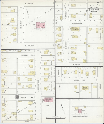 Sanborn Fire Insurance Map from Virden, Macoupin County, Illinois (1914), Sheet #0007 - Complete Map Set gallery image, historic Sanborn map, vintage wall art, Illinois Illinois