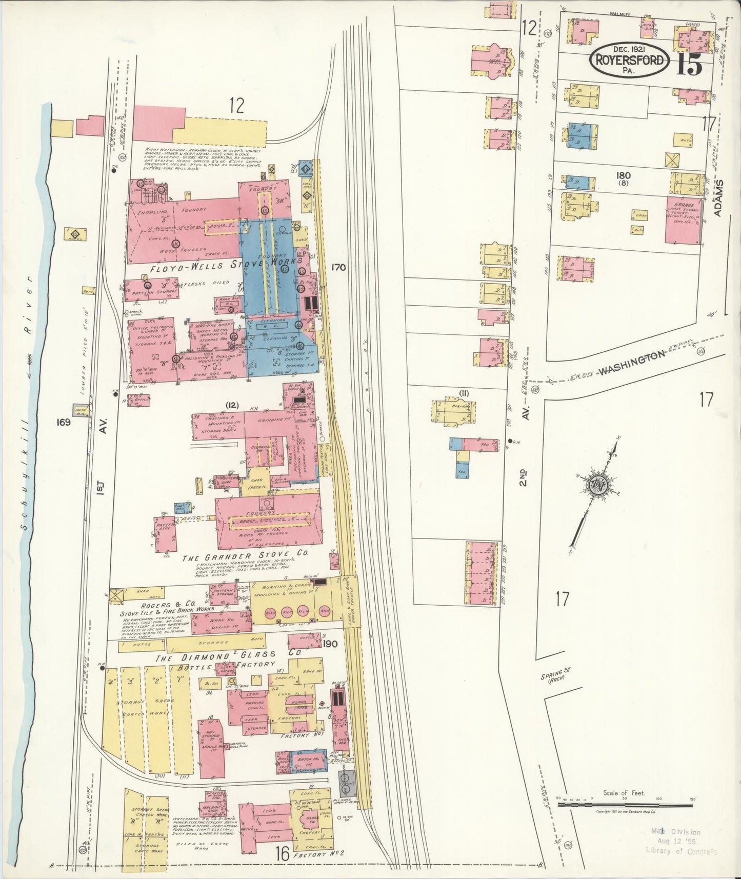 Sanborn Fire Insurance Map from Royersford, Montgomery County, Pennsylvania (1921), Sheet #0015 - Complete Map Set gallery image, historic Sanborn map, vintage wall art, Pennsylvania Pennsylvania