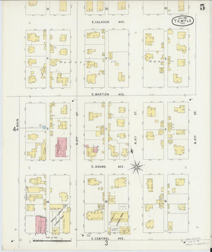Sanborn Fire Insurance Map from Temple, Bell County, Texas (1896), Sheet #0005 - Complete Map Set gallery image, historic Sanborn map, vintage wall art, Texas Texas