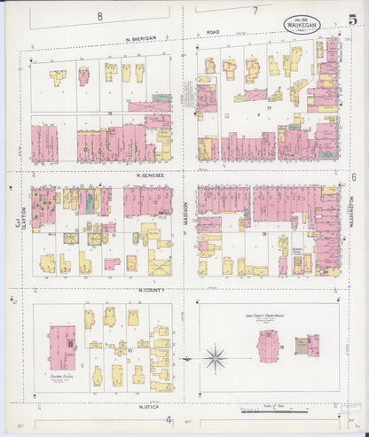 Sanborn Fire Insurance Map from Waukegan, Lake County, Illinois (1906), Sheet #0005 - Complete Map Set gallery image, historic Sanborn map, vintage wall art, Illinois Illinois