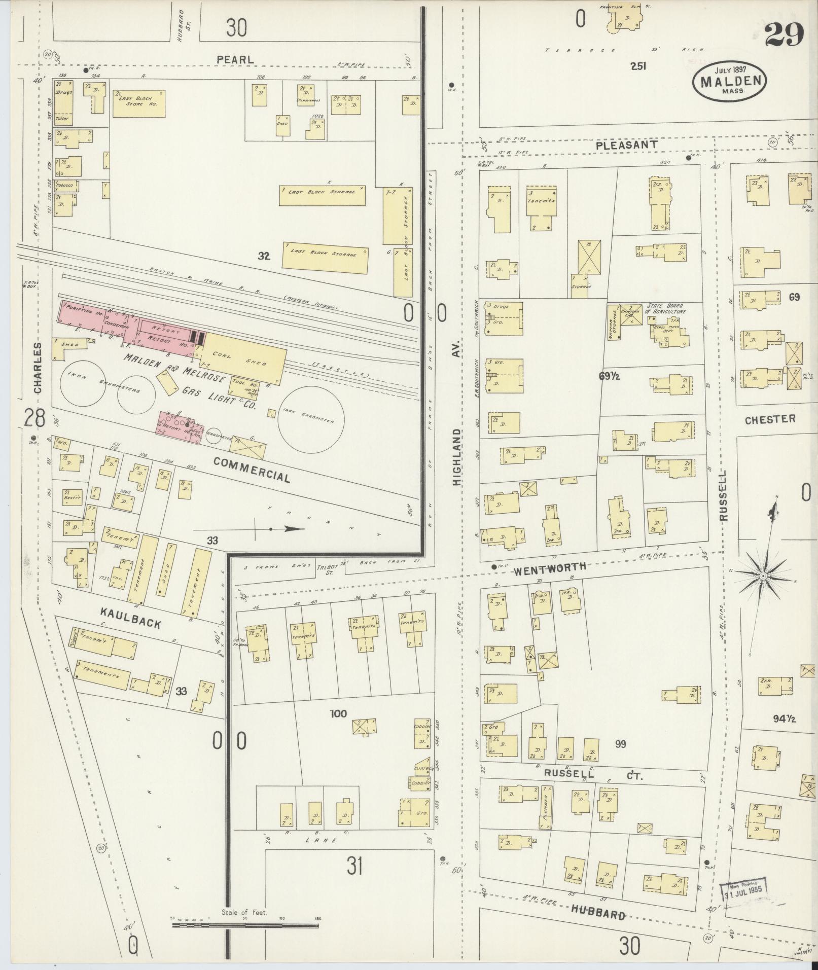 Sanborn Fire Insurance Map from Malden, Middlesex County, Massachusetts (1897), Sheet #0029 - Complete Map Set gallery image, historic Sanborn map, vintage wall art, Massachusetts Massachusetts