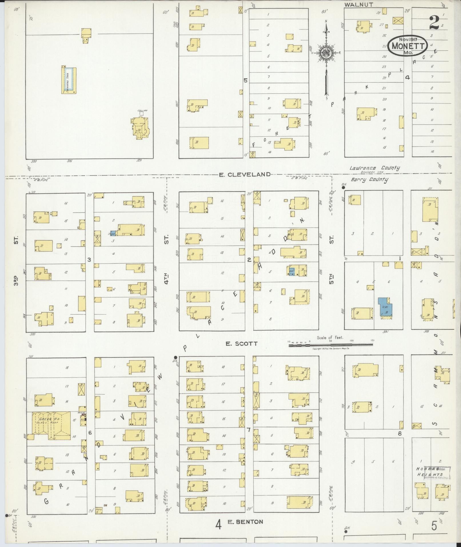 Sanborn Fire Insurance Map from Monett, Barry County, Missouri (1917), Sheet #0002 - Complete Map Set gallery image, historic Sanborn map, vintage wall art, Missouri Missouri