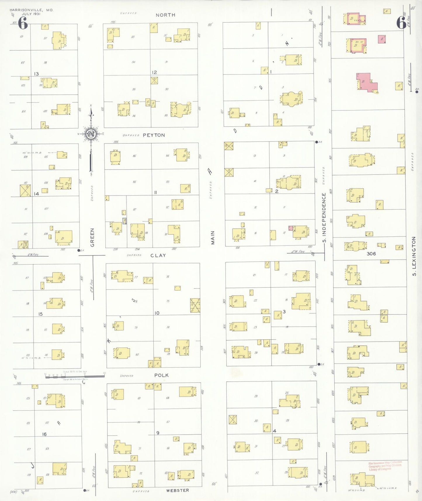 Sanborn Fire Insurance Map from Harrisonville, Cass County, Missouri (1931), Sheet #0006 - Complete Map Set gallery image, historic Sanborn map, vintage wall art, Missouri Missouri