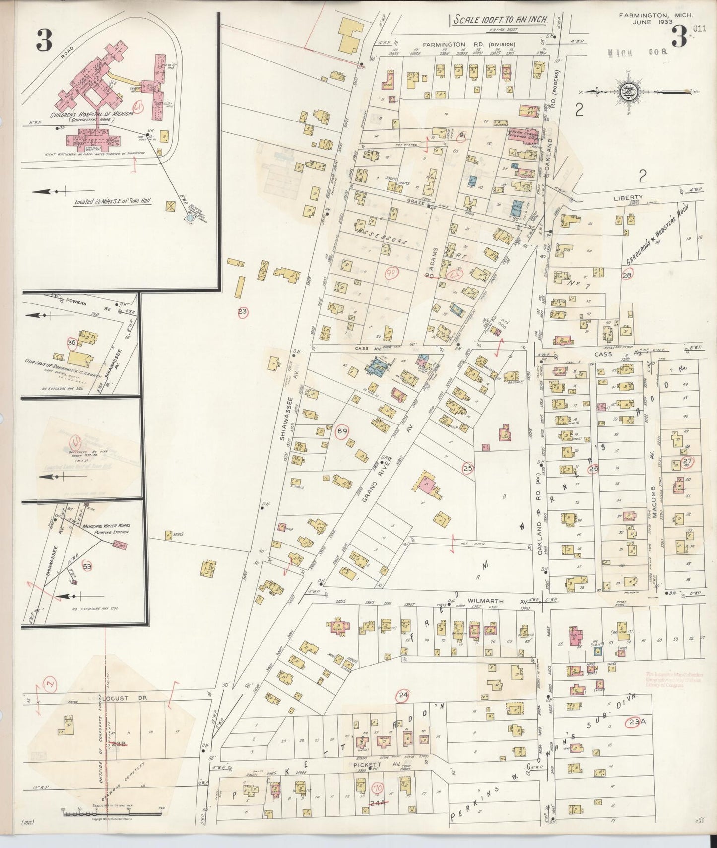 Sanborn Fire Insurance Map from Farmington, Oakland County, Michigan (1943), Sheet #0003 - Complete Map Set gallery image, historic Sanborn map, vintage wall art, Michigan Michigan