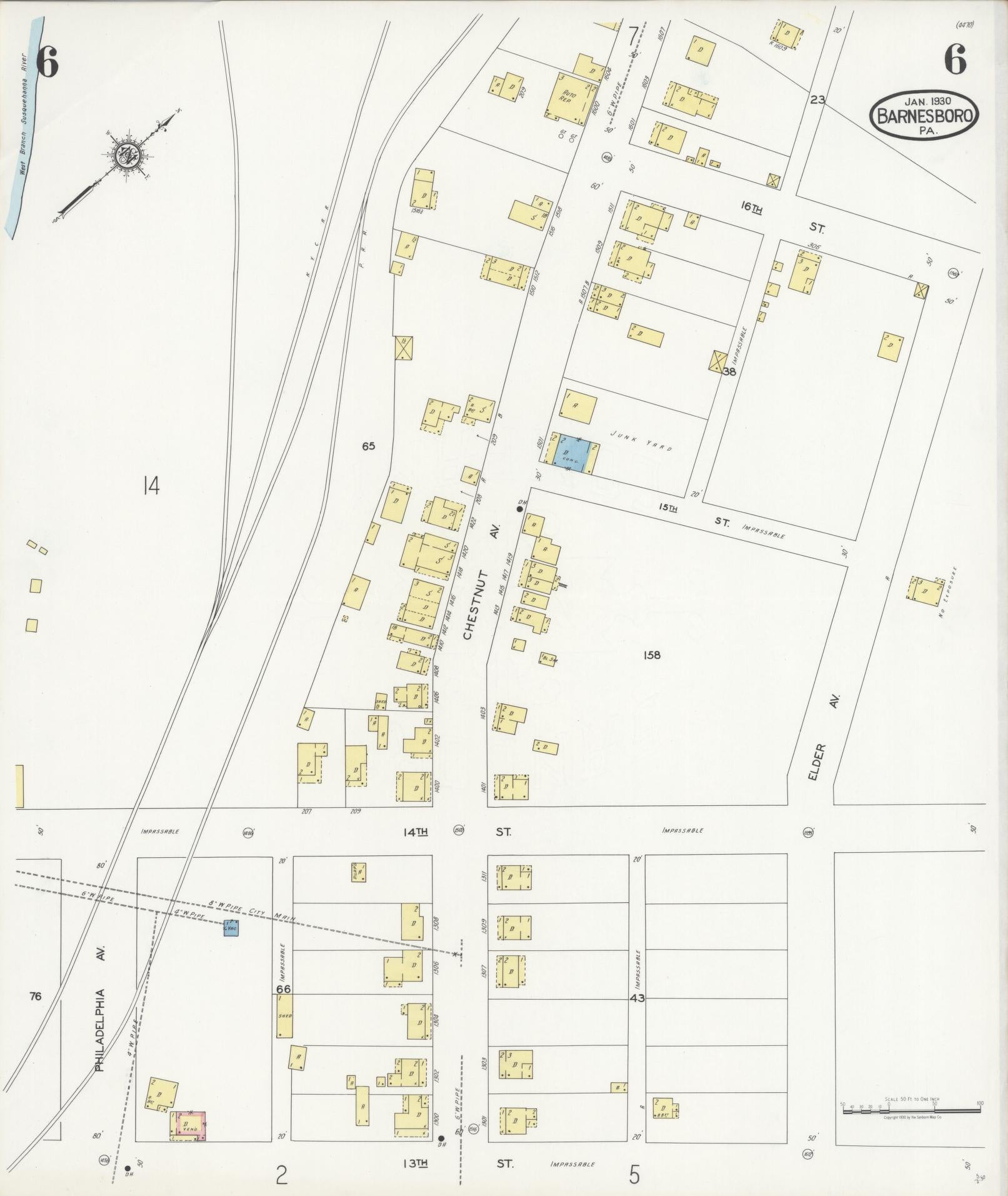Sanborn Fire Insurance Map from Barnesboro, Cambria County, Pennsylvania (1930), Sheet #0006 - Historic Sanborn Fire Insurance Map Print, vintage old map wall art, antique decor, genealogy gift, Pennsylvania Pennsylvania map
