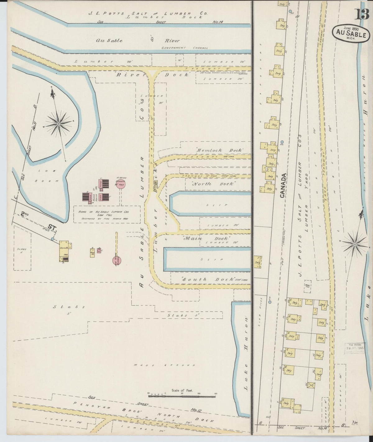 Sanborn Fire Insurance Map from Oscoda, Iosco County, Michigan (1890), Sheet #0013 - Historic Sanborn Fire Insurance Map Print, vintage old map wall art, antique decor, genealogy gift, Michigan Michigan map