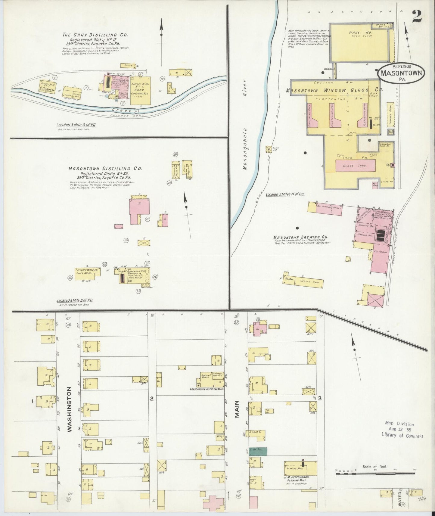 Sanborn Fire Insurance Map from Masontown, Fayette County, Pennsylvania (1909), Sheet #0002 - Complete Map Set gallery image, historic Sanborn map, vintage wall art, Pennsylvania Pennsylvania