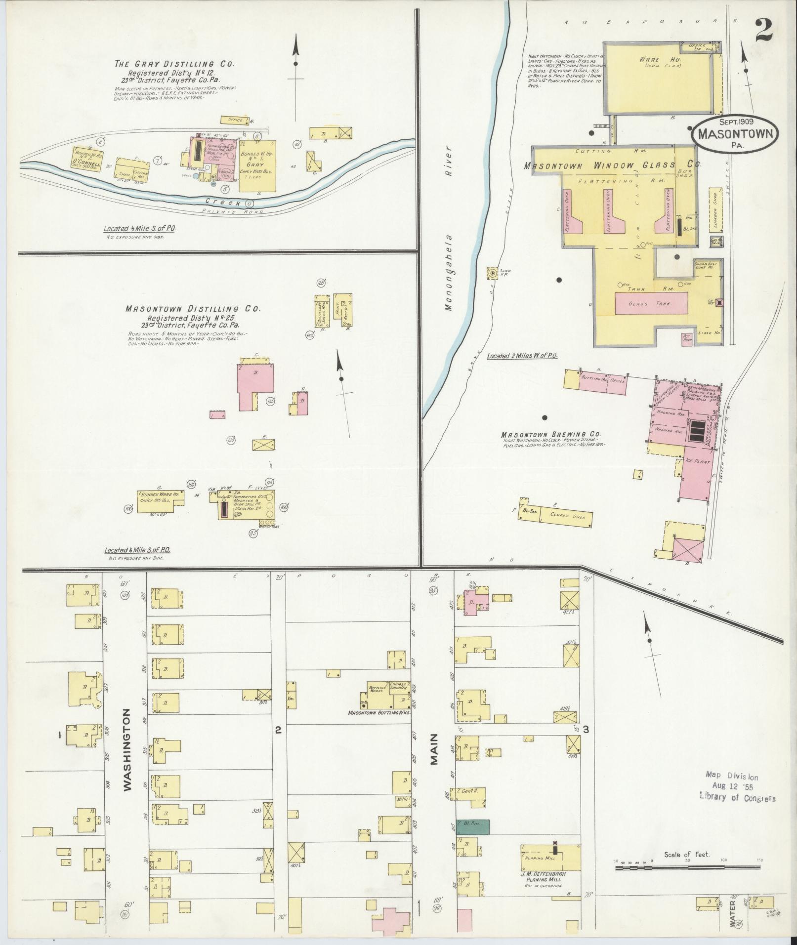 Sanborn Fire Insurance Map from Masontown, Fayette County, Pennsylvania (1909), Sheet #0002 - Complete Map Set gallery image, historic Sanborn map, vintage wall art, Pennsylvania Pennsylvania