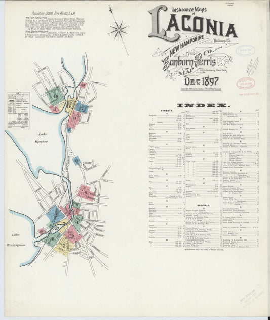 Sanborn Fire Insurance Map from Laconia, Belknap County, New Hampshire (1897), Sheet #0001 - Complete Map Set gallery image, historic Sanborn map, vintage wall art, New Hampshire New Hampshire