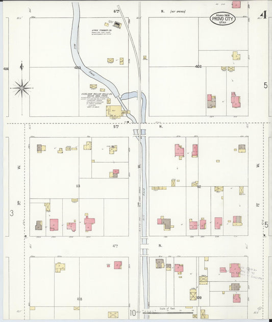 Sanborn Fire Insurance Map from Provo, Utah County, Utah (1908), Sheet #0004 - Historic Sanborn Fire Insurance Map Print, vintage old map wall art, antique decor, genealogy gift, Provo Utah map