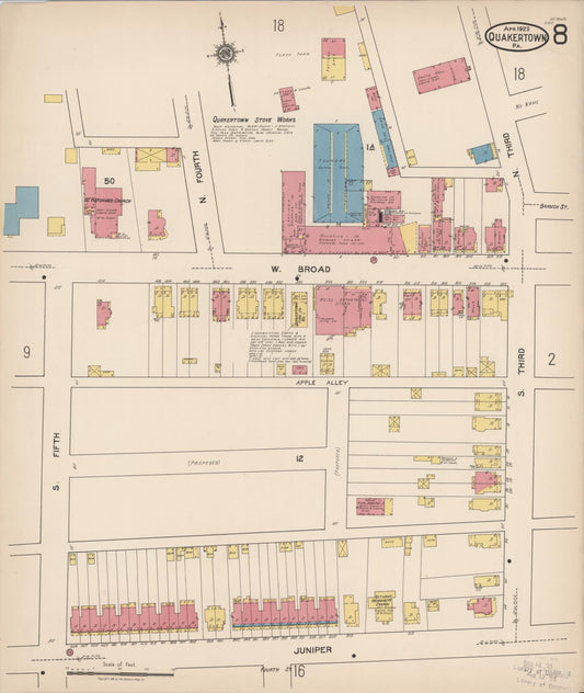 Sanborn Fire Insurance Map from Quakertown, Bucks County, Pennsylvania (1922), Sheet #0008 - Historic Sanborn Fire Insurance Map Print, vintage old map wall art, antique decor, genealogy gift, Pennsylvania Pennsylvania map